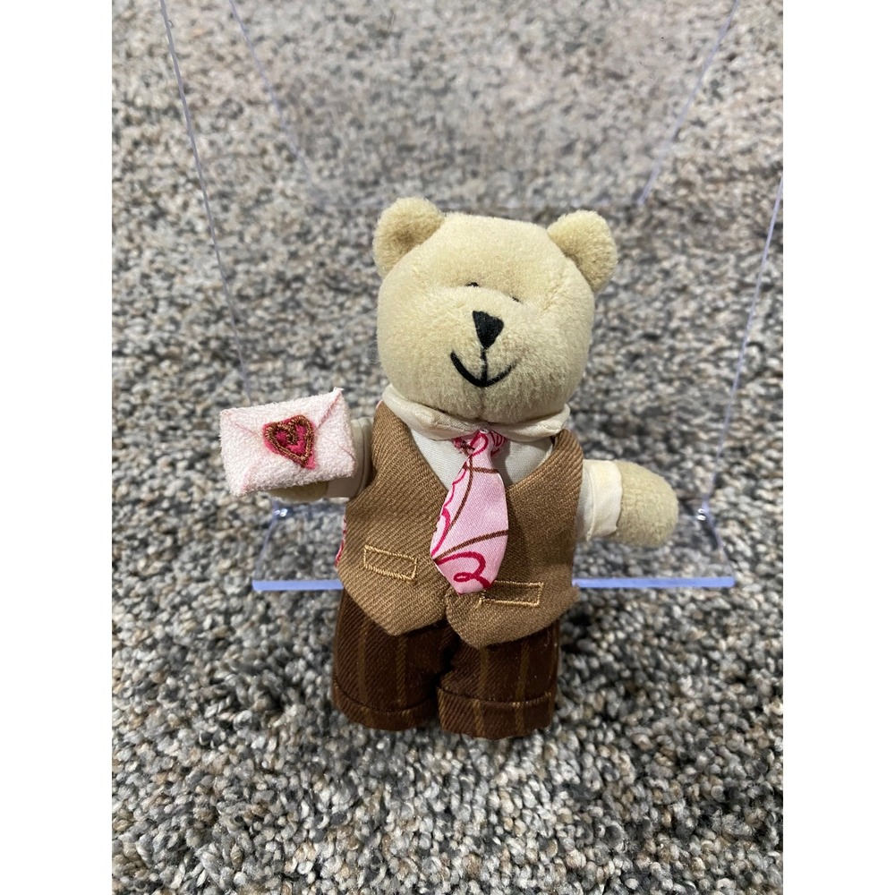 Starbucks Bearista Bear 58th Edition Valentines Day Mini Plush Brown Vest Pink